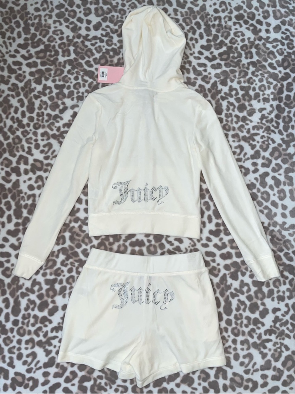 Juicy Couture Cream Velour Rhinestone Logo Hoodie & Shorts
